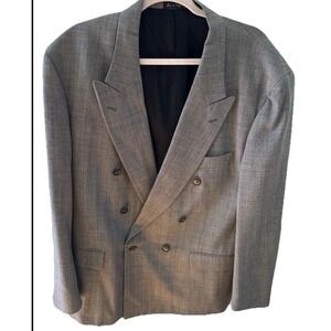 Vintage J Riggins 2 Piece Suit Pure Wool 44r Gray Plaid Double Breasted